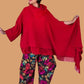 Dth Red Knit Cowl Neck Poncho