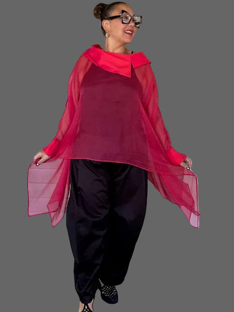 Dth Red Organza Top with Silk Collar