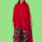 Dth Red Knit Cowl Neck Poncho
