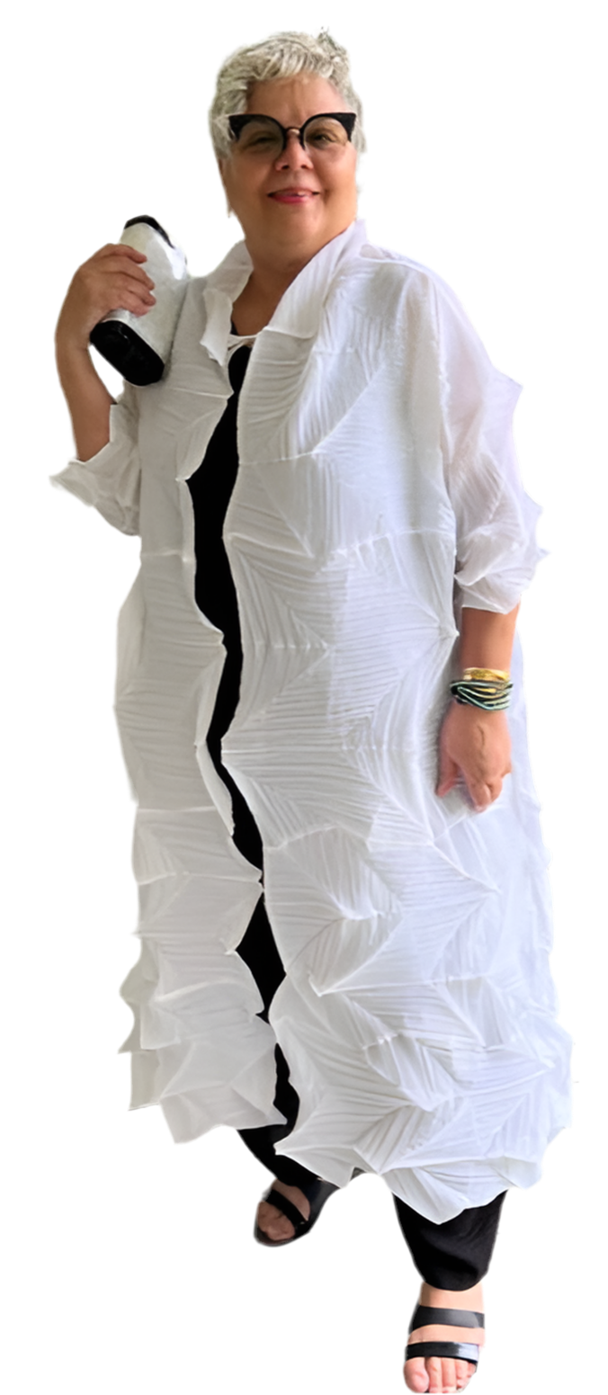 Vanite Couture Long White Pleated Duster