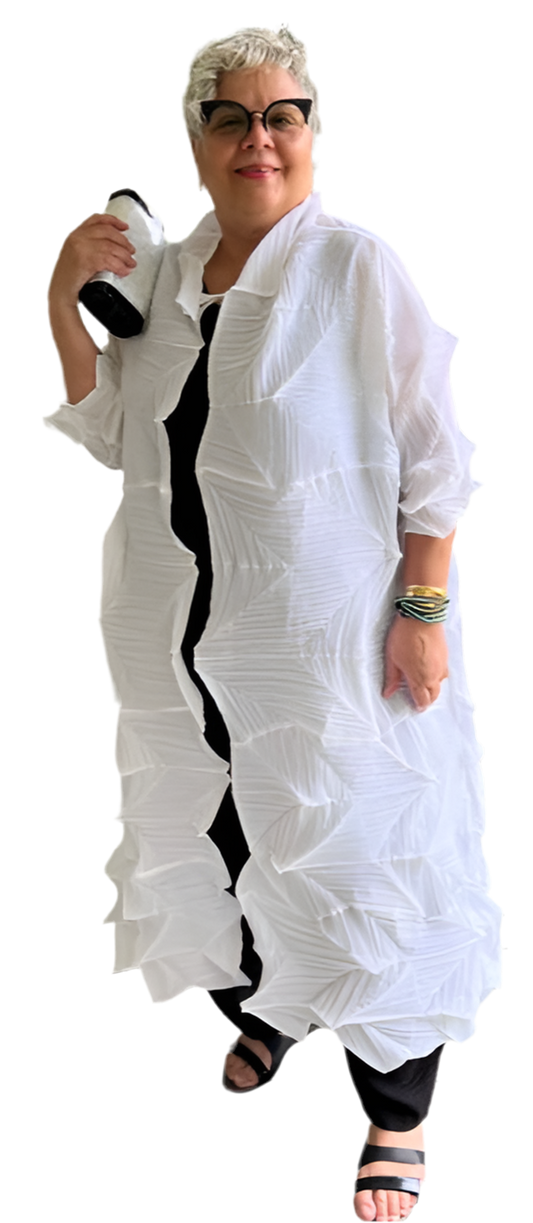 Vanite Couture Long White Pleated Duster