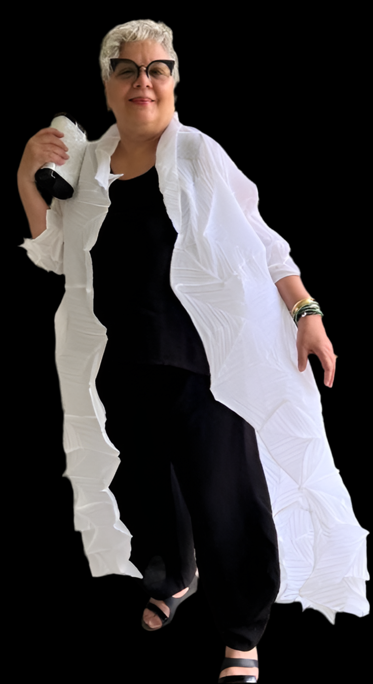 Vanite Couture Long White Pleated Duster
