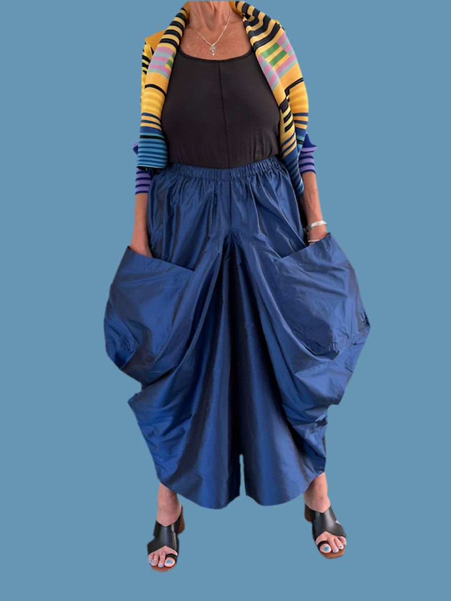 DTH Diva Pants in 100% Silk Taffeta(Blue)