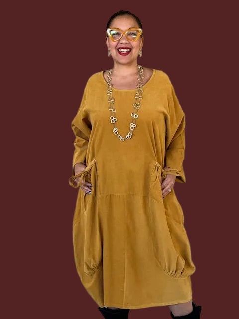 Transparente 100% Cotton Baby Wale Corduroy Bubble Dress (Moss, Mustard, or Black)