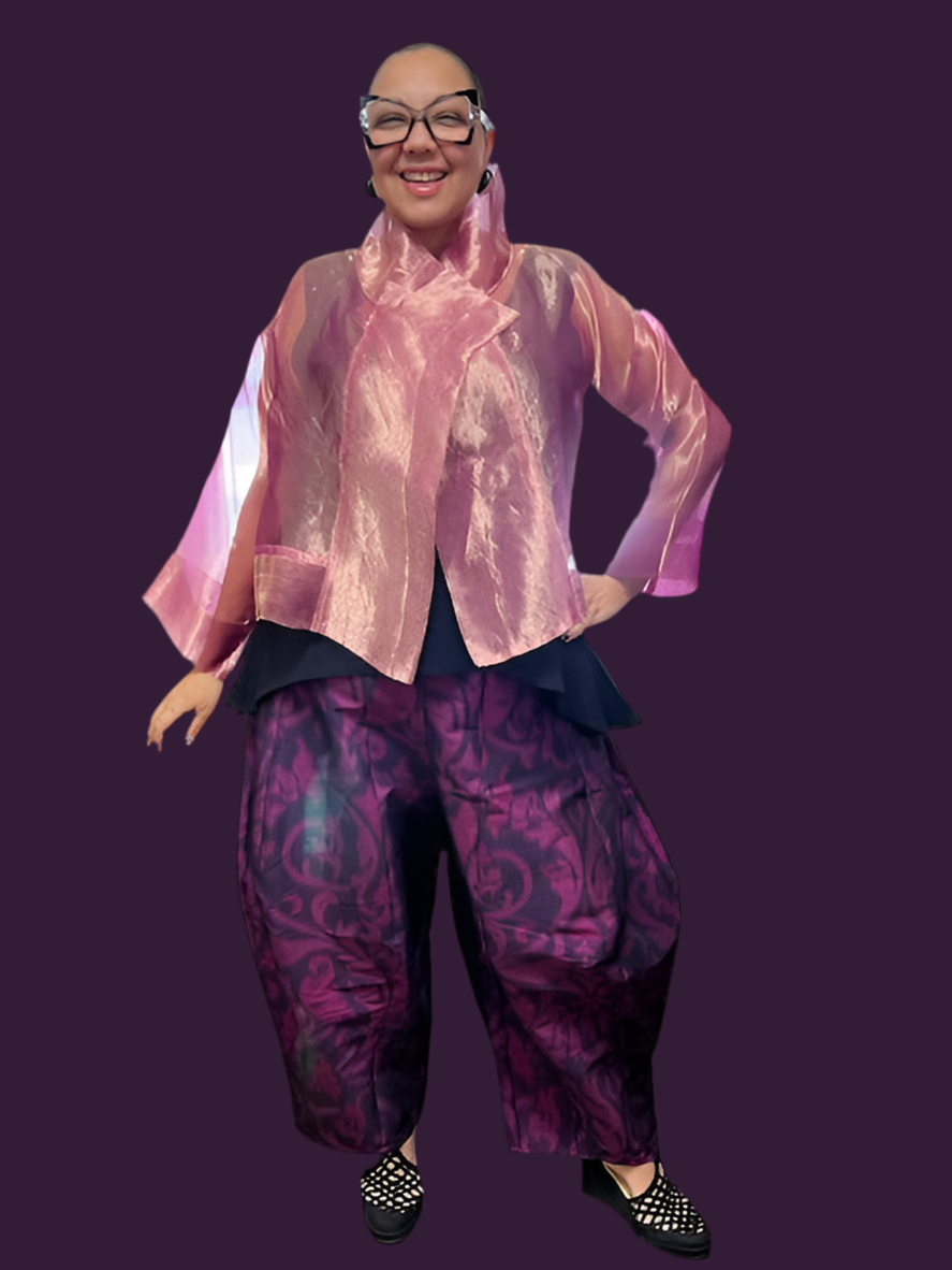 DTH Metallic Silk Organza Cropped Jacket (Blush)