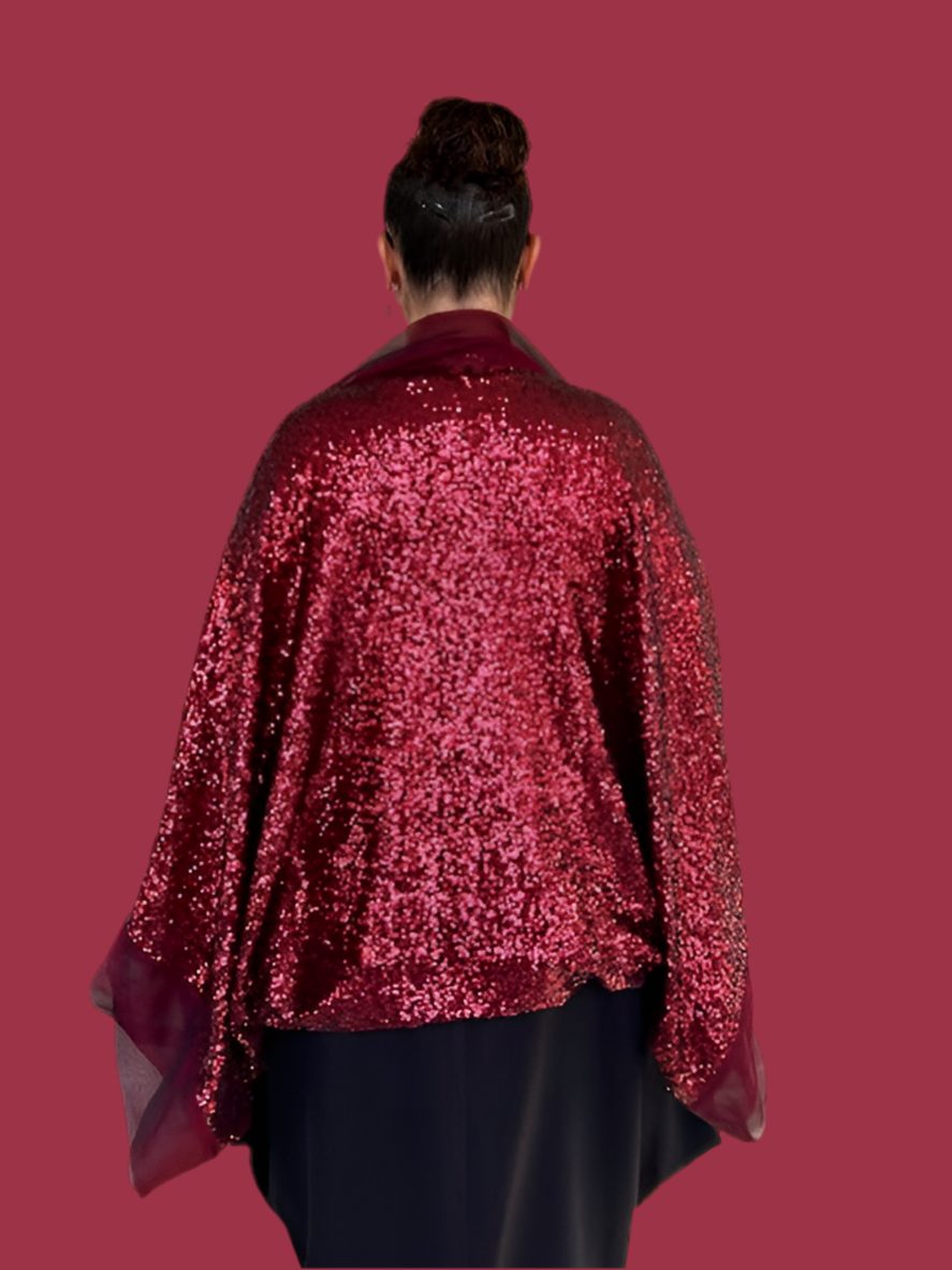 DTH Red Sequined Cocoon Jacket