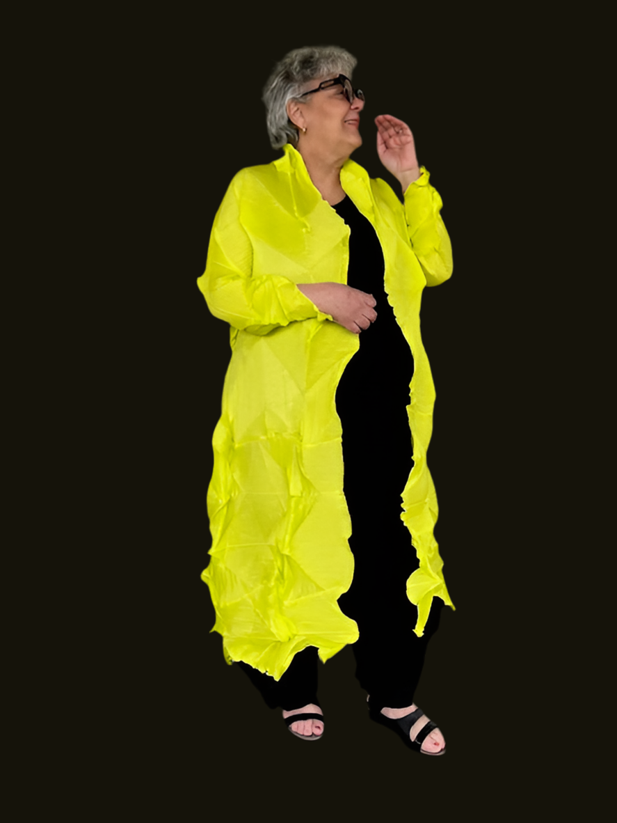 Vanite Couture Long Pleated Duster (Neon Yellow)