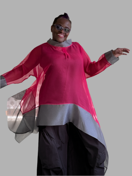 DTH 100% Silk Organza Asymmetrical Top
