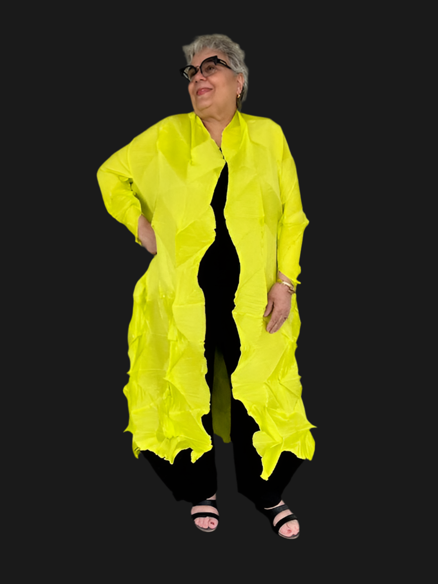 Vanite Couture Long Pleated Duster (Neon Yellow)