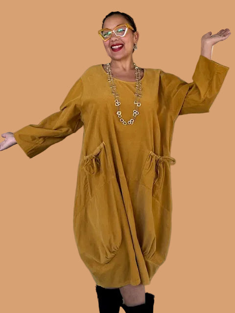 Transparente 100% Cotton Baby Wale Corduroy Bubble Dress (Moss, Mustard, or Black)