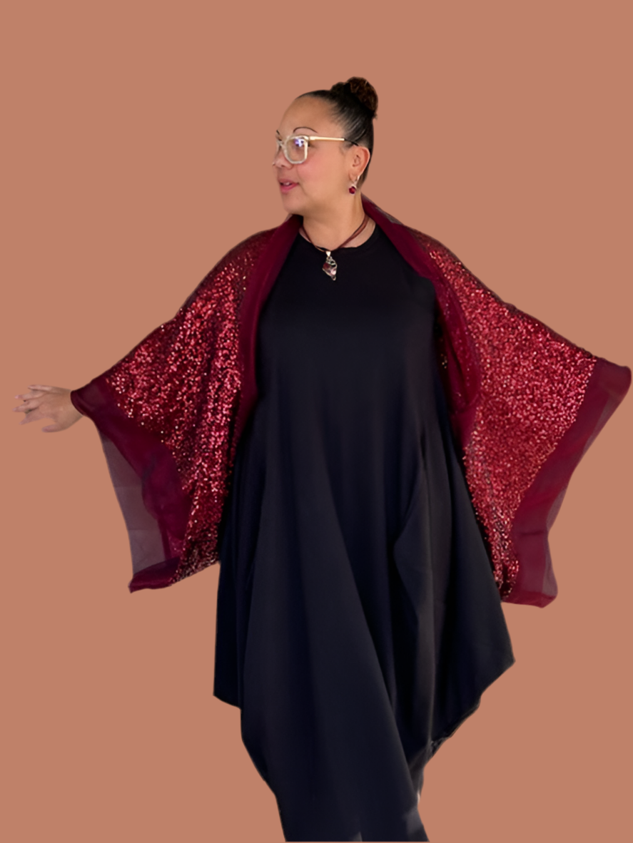 DTH Red Sequined Cocoon Jacket