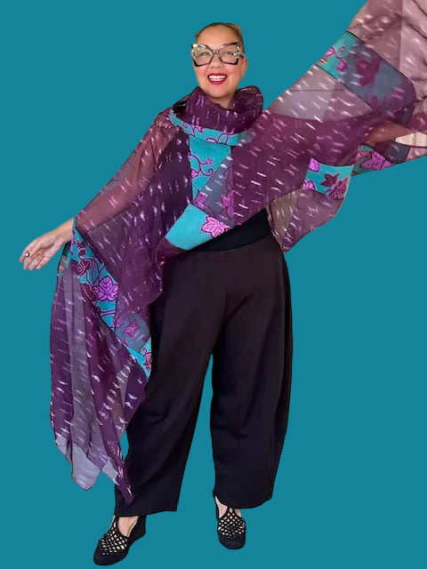 Dth 100% Silk Elegant Poncho Top (Wine)