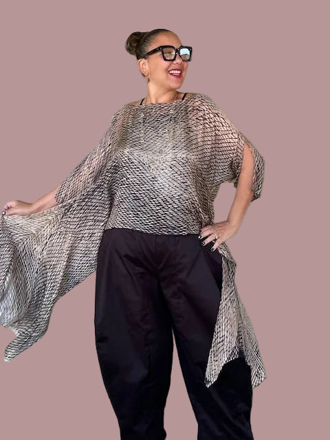 DTH Hand Dyed 100% Silk Top (Beige and Black)