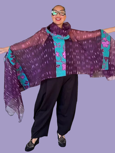 Dth 100% Silk Elegant Poncho Top (Wine)