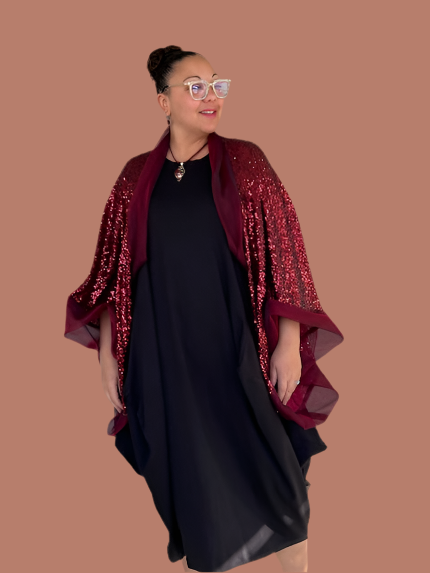 DTH Red Sequined Cocoon Jacket