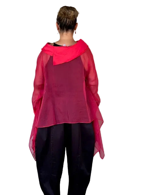 Dth Red Organza Top with Silk Collar