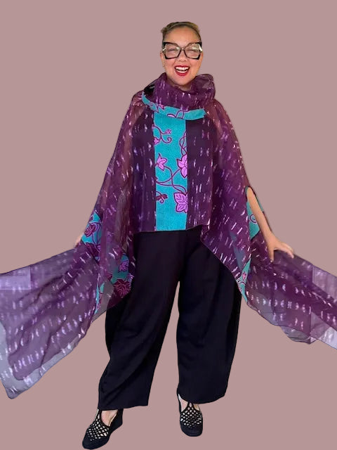 Dth 100% Silk Elegant Poncho Top (Wine)