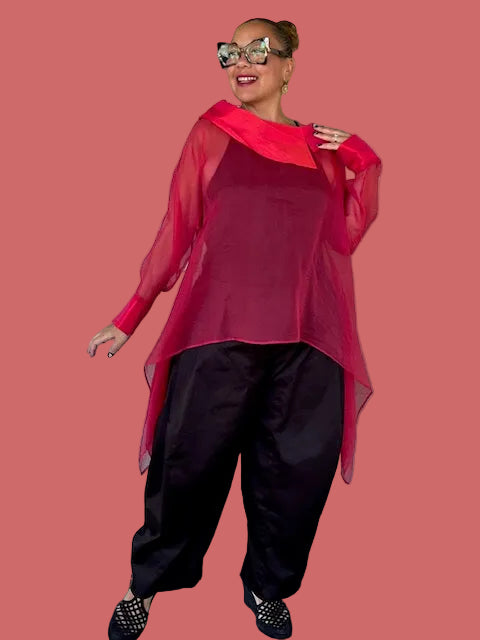 Dth Red Organza Top with Silk Collar