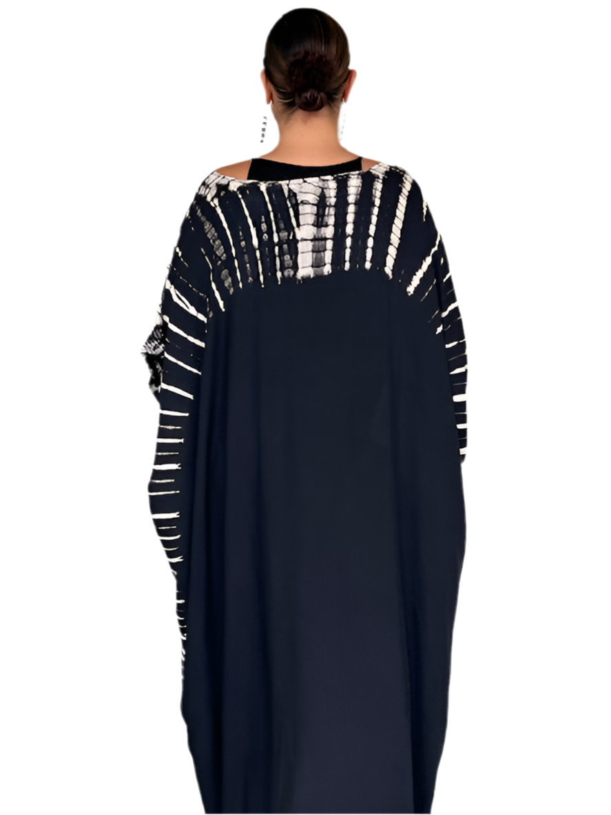 Black Caftan with  Big Gold Polka Dots