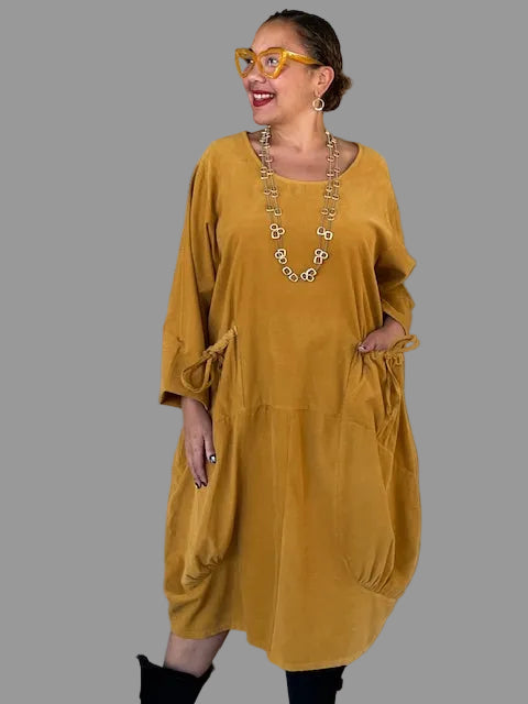 Transparente 100% Cotton Baby Wale Corduroy Bubble Dress (Moss, Mustard, or Black)