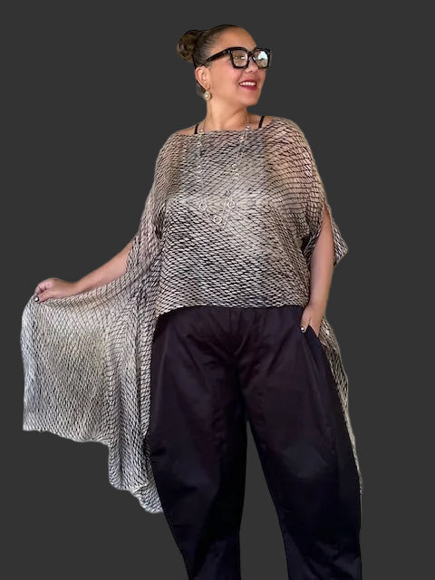 DTH Hand Dyed 100% Silk Top (Beige and Black)