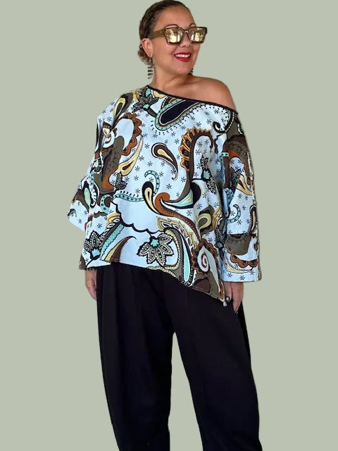 Dth 100% Cotton Baby Wale Corduroy Boxy Top in Paisley