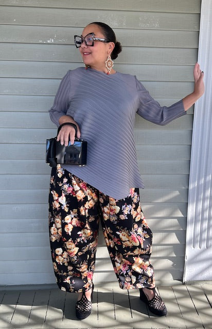 DTH Metallic Floral Ponte Seamed Pants