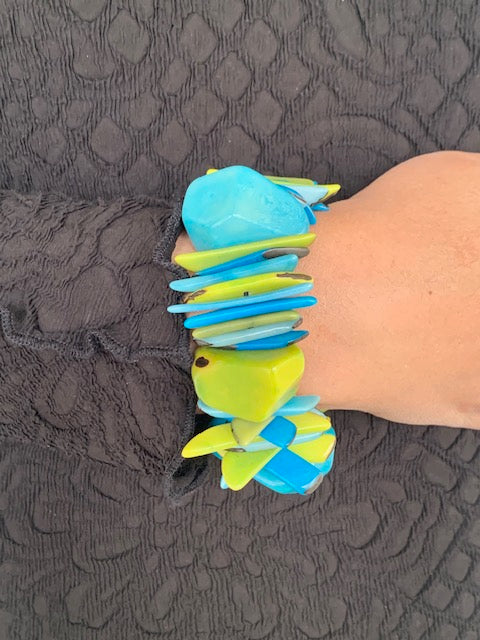 Blue And Green Tagua Nut Bracelet