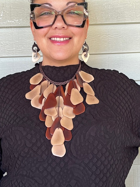 Geometric Brown and Tan Tagua Necklace