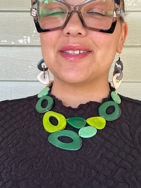 Adjustable Length Shades Of Green Tagua Necklace