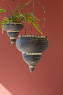 Set Of Two Black Ceramic Moroccan Inspired Hanging Planters