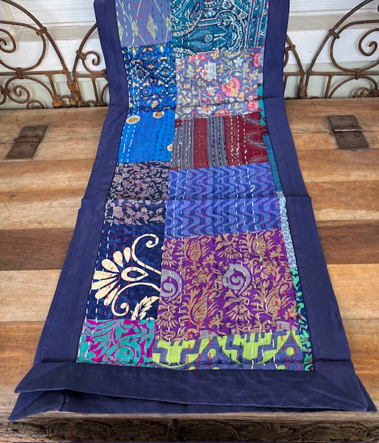 Blue Silk Kantha Patchwork Table Runners