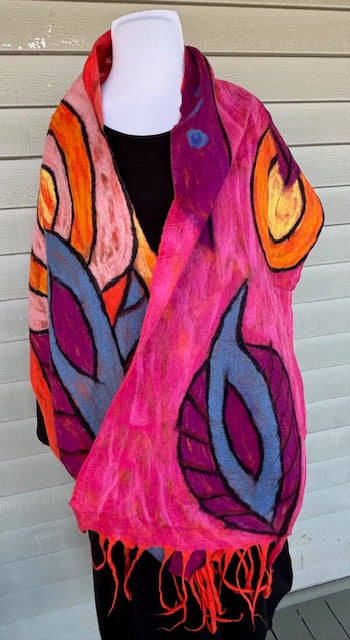 Abstract Brights Felted Scarf /Shawl