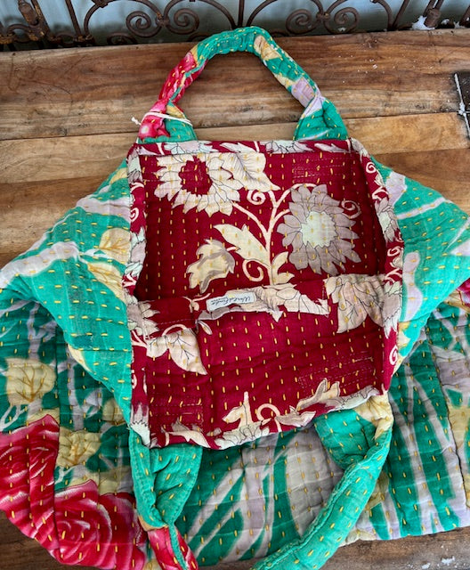 Kantha Vagabond bag ( green floral)