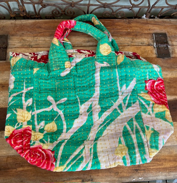 Kantha Vagabond bag ( green floral)