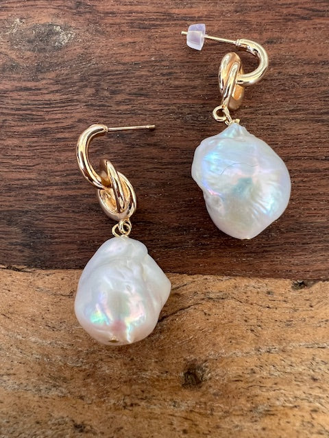 Fresh Water Baroque Pearl and Gold Earings