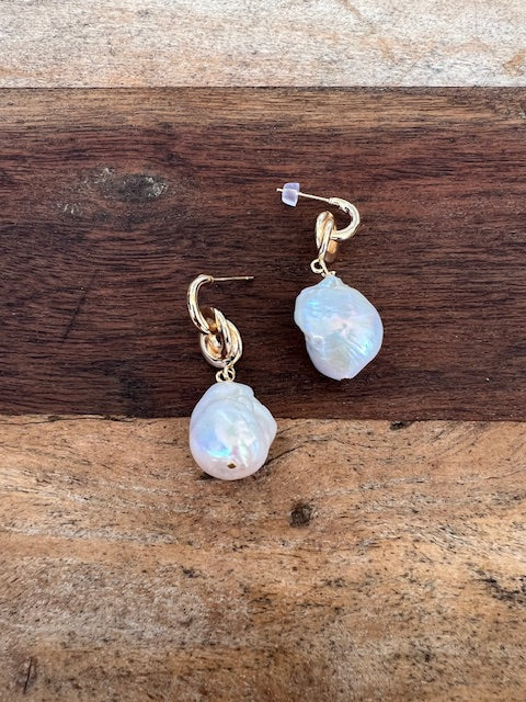 Fresh Water Baroque Pearl and Gold Earings