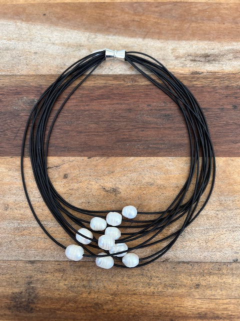 10 Strand Piano Wire and Pearl Necklace