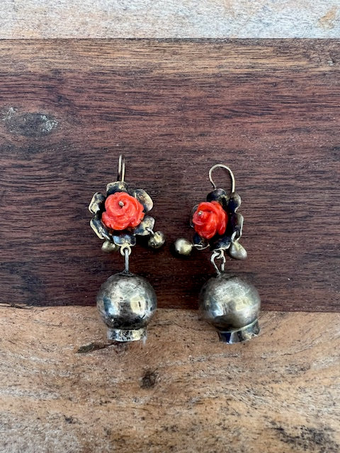 Coral Flowers Antique Mexican Hand Made Earings