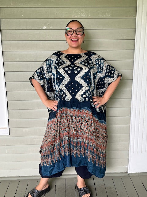Dth 100% Silk Shibori Indigo Kaftan