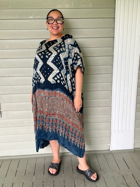 Dth 100% Silk Shibori Indigo Kaftan