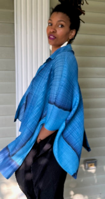 Pleats Boxy Top or Jacket(Blue)