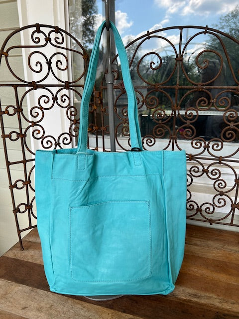 Turquoise Leather Carry All bag