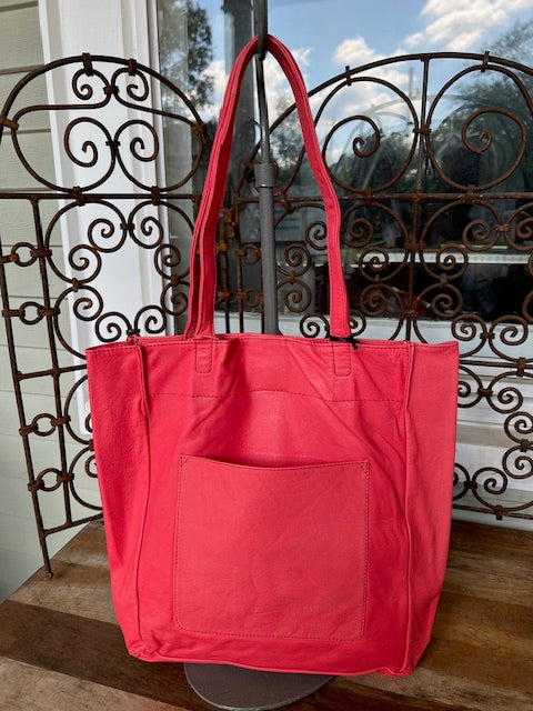 Leather Carry All Handbag In Tangerine