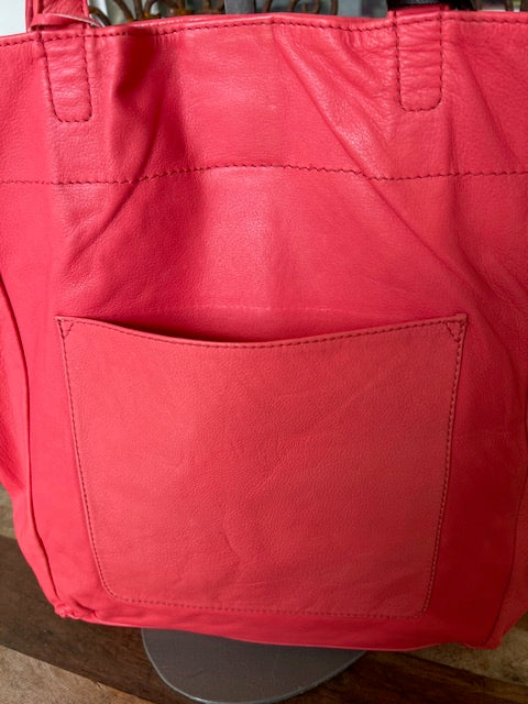 Leather Carry All Handbag In Tangerine