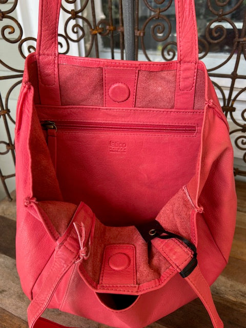Leather Carry All Handbag In Tangerine