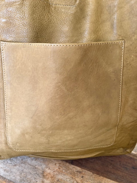 Leather Carry All Handbag  In Olive