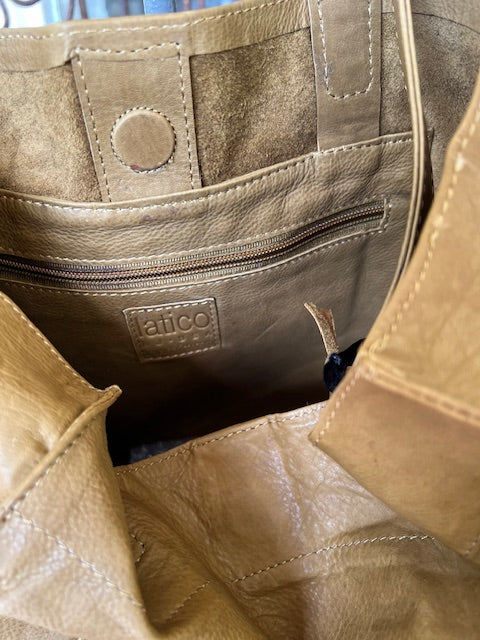 Leather Carry All Handbag  In Olive