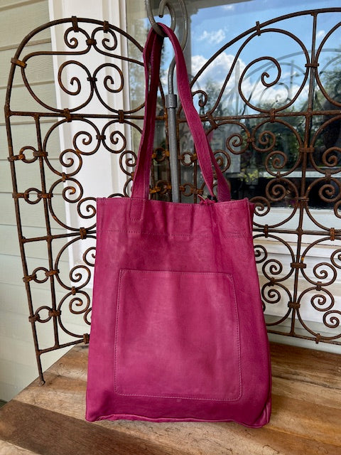 Leather Carry All Handbag In Plum