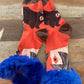 Silk Blend Faux Fur Socks -Orange & Blue